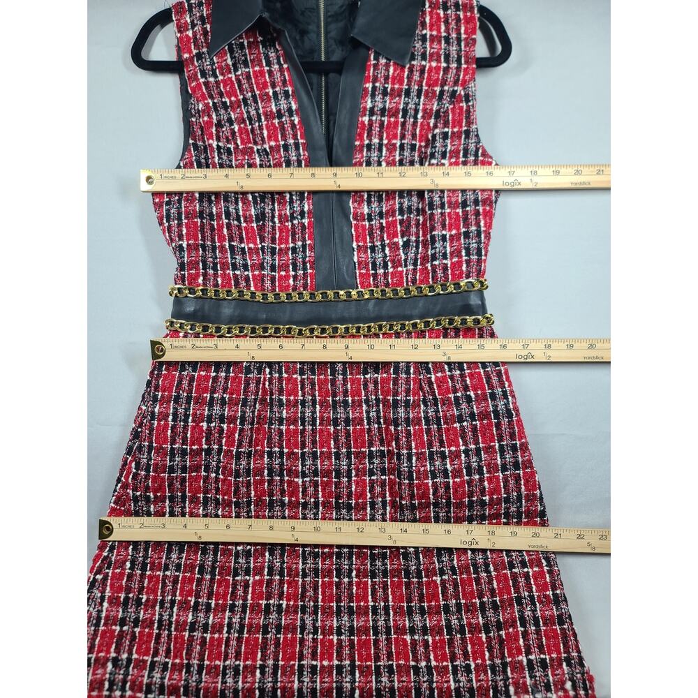 Twee Dark Academia Preppy Venus plaid faux leather a line dress Size 8 Festive - Picture 6 of 8